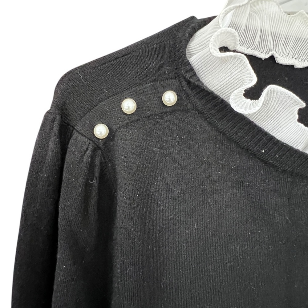 Sioni Milano Black Sweater with Ruffled Collar and Pearl Accents - Picture 5 of 7